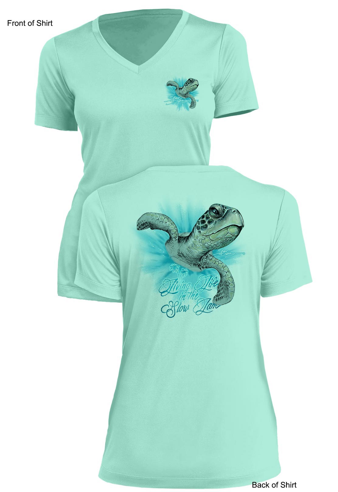 Slow Lane Turtle Color- Ladies Short Sleeve V-Neck-100% Polyester